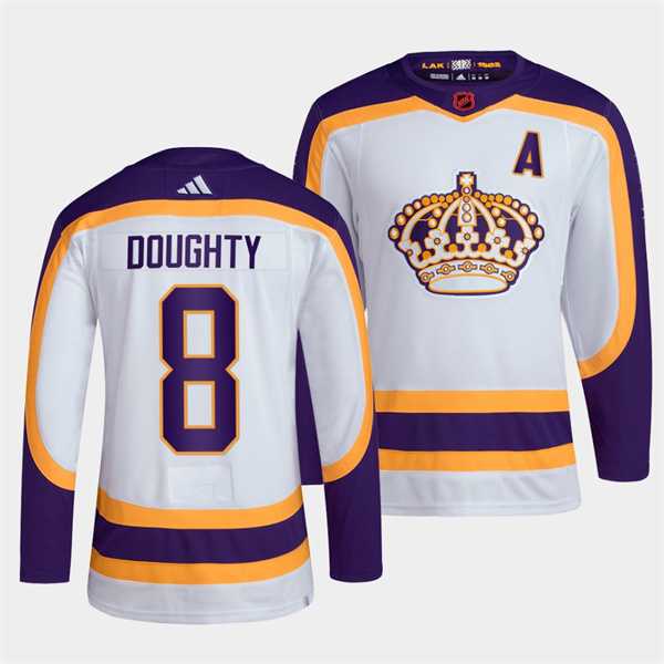 Men%27s Los Angeles Kings #8 Drew Doughty White 2022 Reverse Retro Stitched Jersey Dzhi